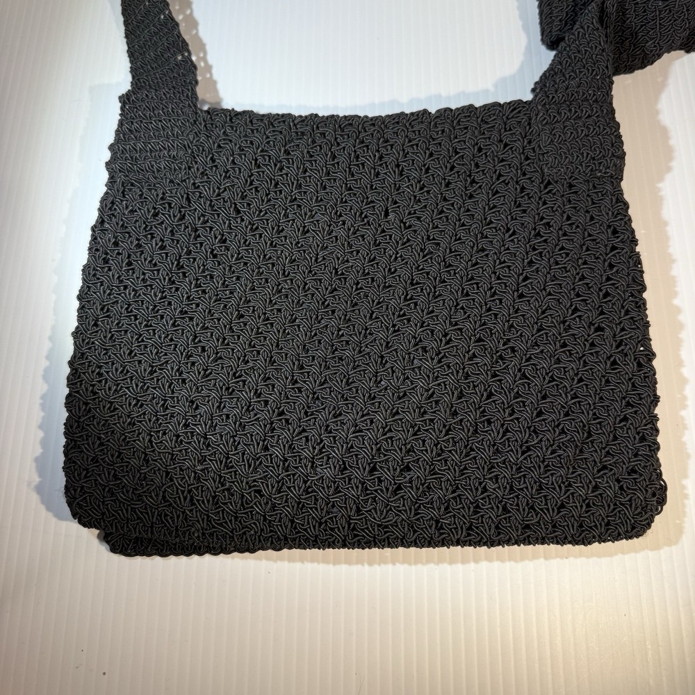 Vintage CHATEAU Crochet Crossbody Strap Purse Bag W/ Flap Coin Purse Boho Black - Picture 8 of 14
